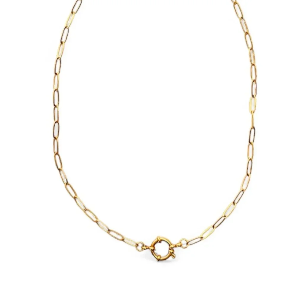 Paperclip Chain Necklace Gold Toggle Clasp Necklace Waterproof Charm Necklace - Picture 2 of 14